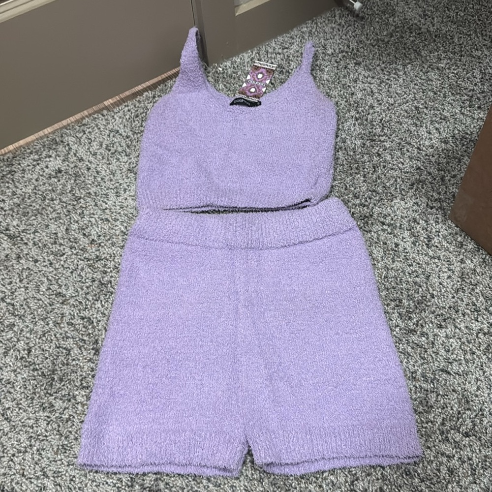 Lavender Fluff Knit Tank and Shorts Set